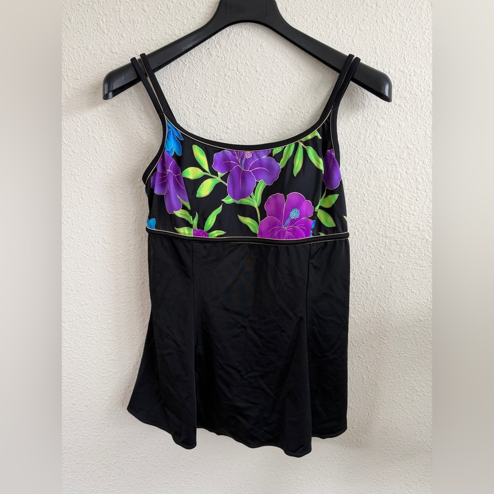 Longitude Black Camisole with Purple and Blue Floral Design